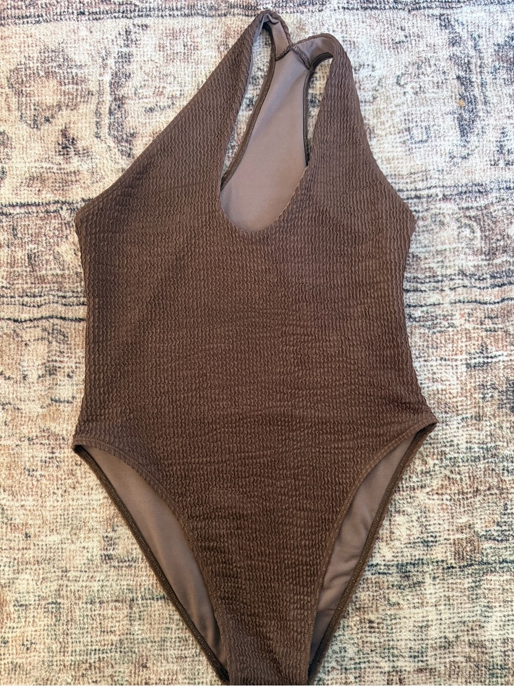 PrettyLittleThing Brown Crinkle Scoop Back One Piece Swimsuit Size 4